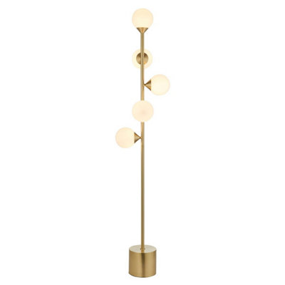 B&Q -  Luminosa Grosseto Multi Arm Floor Lamp Satin Brass PlateGloss White Glass