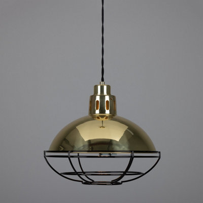 Luminosa Lighting Luminosa Chester Cage Dome PendantPolished BrassBlack Cage