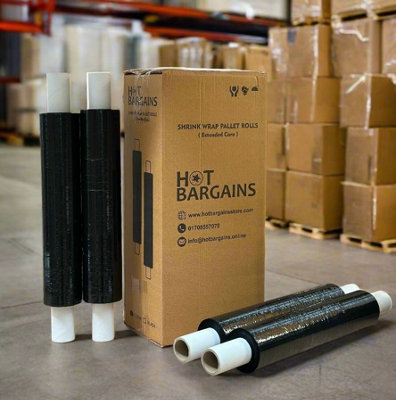 B&Q -  Black Pallet Wrap 2 Pack Extended Core 400mm X 300M 35 Micron Heavy Duty Stretch Film