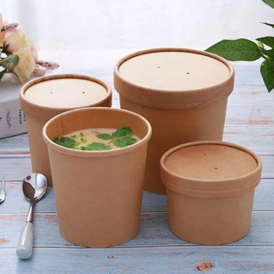 Hot Bargains Soup Containers 250 Pack 26Oz 750Ml Brown Kraft With Lids from B&Q