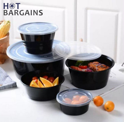 Hot Bargains 50 X 750Ml Black Plastic Round Food Containers With Lids Takeaway Meal Prep BoxesFood Storage Containers from B&Q