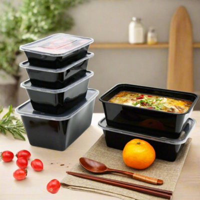 Hot Bargains 250 X 1000Ml Black Plastic Food Containers & Lids Takeaway Meal Prep BoxesMicrowave & Freezer Safe Food Containers from B&Q