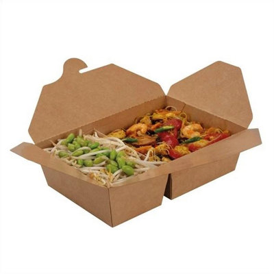 Hot Bargains Takeaway Food Boxes 200 Pack 1200Ml 2 Compartment Kraft Biodegradable from B&Q