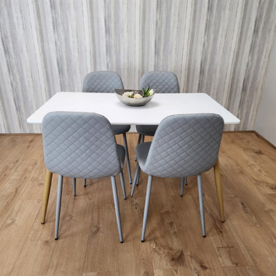 Kosy Koala Wooden Dining Table With 4 Gem Patterned Chairs Table With Chairs Grey/White