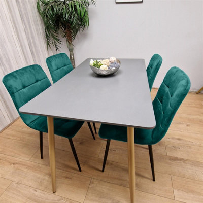 Kosy Koala Wooden Dining Set With 4 Velvet Chairs Grey/Green