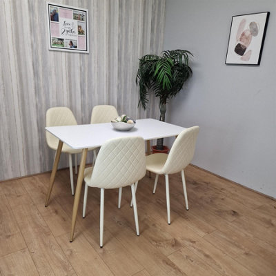 Kosy Koala Wooden Dining Table With 4 Gem Patterned Chairs Table With Chairs Cream/White