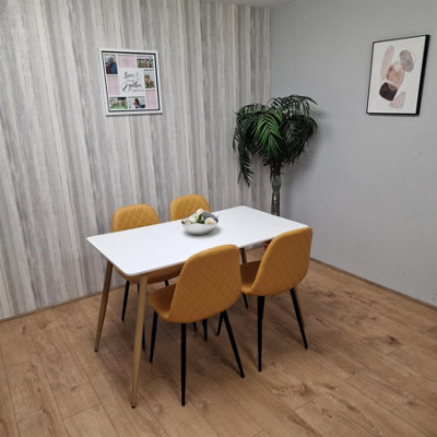 Kosy Koala Wooden Dining Table With 4 Mustard Gem Patterned Chairs Table With Mustard Chairs White