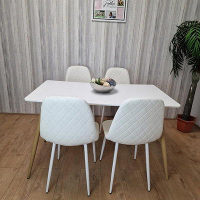 Kosy Koala Wooden Dining Table With 4 Gem Patterned Chairs Table With Chairs White