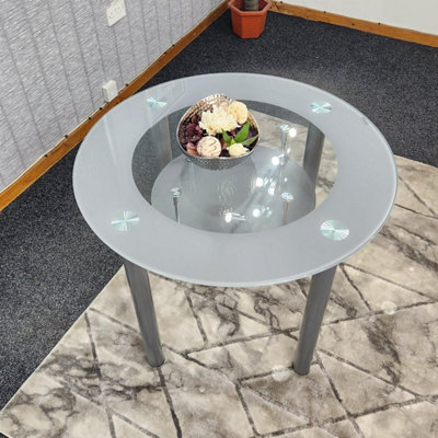 B&Q -  Glass Grey Dining Table Round Dining Table Dining Room Kitchen Furniture