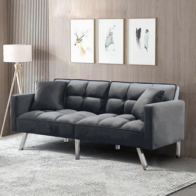 Kosy Koala Sofa Bed 2 Seater Grey Velvet Click Clack Sofa Settee Recliner Couch With Metal Legs With 2 Pillows from B&Q