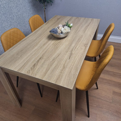 Kosy Koala Dining Table And 4 Chairs Oak Effect Table With 4 Mustard Gem Patterned Chairs Light/Grain