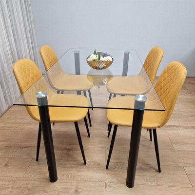 B&Q -  White Clear Glass Dining Table With 4 Chairs Dining Kitchen Room Furniture