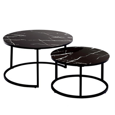 B&Q -  Round Coffee Table Set Of 2 Nest Of Tables Marble Glass Coffee Table Living Room