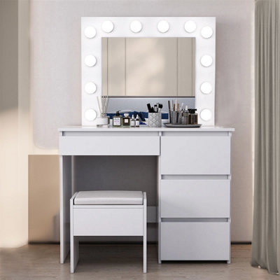 B&Q -  White Dressing Table Hollywood Led Mirror Makeup Desk Vanity Table Bedroom Furniture