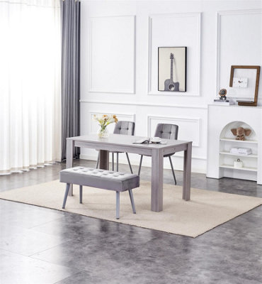B&Q -  Modern Rectangle Dining Table Set With 2 Grey Velvet Chairs And 1 Grey Bench Dining Room Furniture
