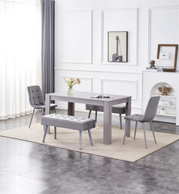 Kosy Koala Dining Table And 2 Chairs With 2 Benches 2 Velvet Chairs Wood Table Dining Set Furniture Grey