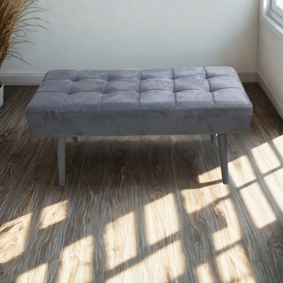 Kosy Koala Grey Velvet Padded Dining Bench With Metal Legs 90 Cm Length, Dining Room Furniture 90Cm