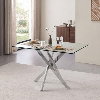 B&Q -  Glass Dining Table With Chrome LegsRectangleLiving / Dining RoomKitchenFurniture