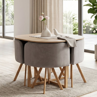 B&Q -  Space Saving Dining Table With 4 Velvet Chairs SetDining Room Furniture