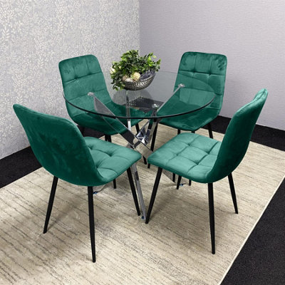 Kosy Koala Dining Table And 4 Chairs Round Glass Table 4 Velvet Chairs Dining Set Green