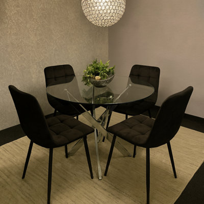 Kosy Koala Dining Table And 4 Chairs Round Glass Table 4 Velvet Chairs Dining Set Black