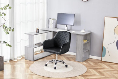 B&Q -  Grey Office Desk With Black Velvet Upholstered Chair Wooden Room Furniture