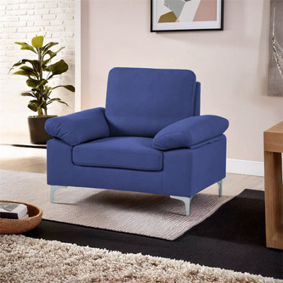 B&Q -  Modern One Seater Sofa Blue Fabric With Chrome Feet