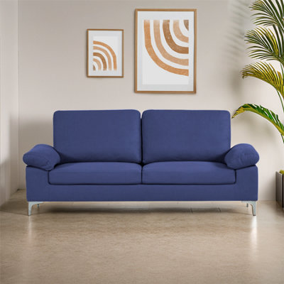 Kosy Koala Modern Three Seater Sofa Fabric With Chrome Feet - Comfortable Couch With Cushion For Living Room, Bedroom Or Office Blue