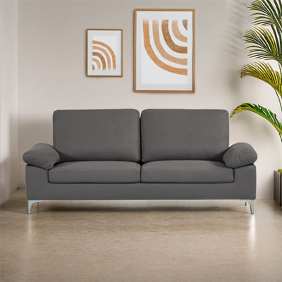 B&Q -  Modern Two Seater Sofa Grey Fabric With Chrome FeetComfortable Couch With Cushion For Living RoomBedroom Or Office