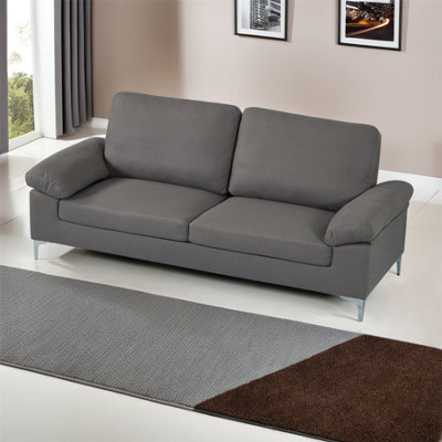 Kosy Koala Modern Three Seater Sofa Fabric With Chrome Feet - Comfortable Couch With Cushion For Living Room, Bedroom Or Office Grey