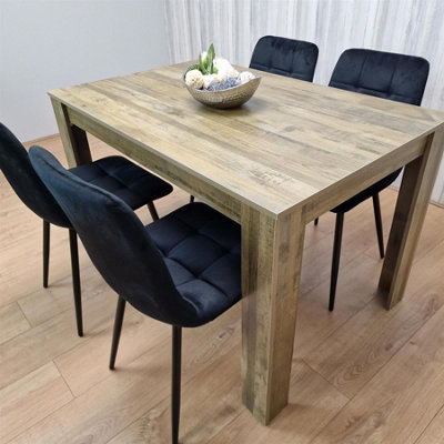 Kosy Koala Dining Table And 4 Chairs Rustic Effect Wood Table 4 Velvet Chairs Dining Room Black