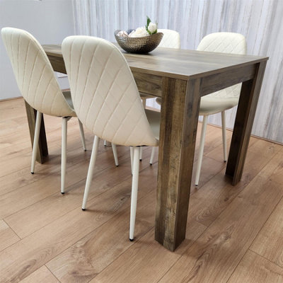 Kosy Koala Wooden Dining Table With 4 Gem Patterned Chairs Rusteic Effect Table With Chairs Cream