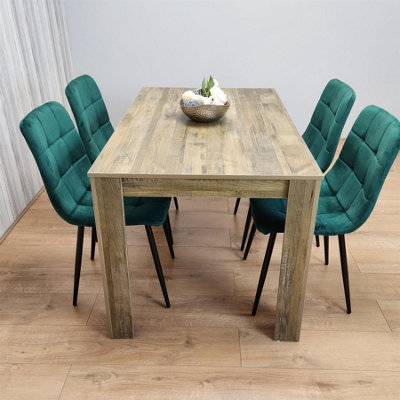Kosy Koala Dining Set Of 4 Dining Table And 4 Velvet Chairs Dining Room Furniture Green