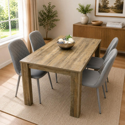 Kosy Koala Dining Set Of 4 Dining Table And 4 Gem Patterned Stitiched Chairs Grey