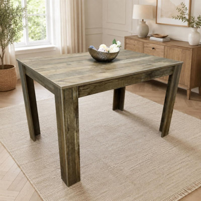 Rackhams Brown Dining Table Rustic Wood Effect, Place For 6 Seats For Kitchen, Office Or Dining Room (H75 X L140 X W80 Cm) - Image 11