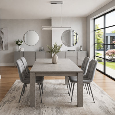 Kosy Koala Dining Table With 4 Velvet Chairs Stone Effect Wood Table Set For Dining Room Grey