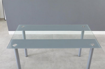 B&Q -  Glass Grey Dining Table Rectangle Dining Table Dining Room Kitchen Furniture