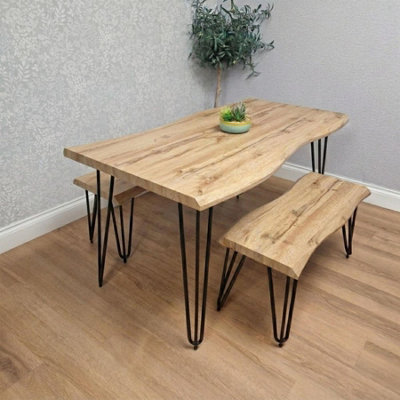 B&Q -  Modern Dining Table Set With 2 Benches Kitchen Dining Room Furniture