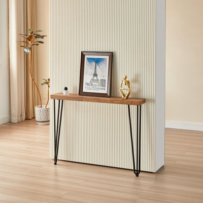 B&Q -  Modern Side Console Table With Veneer Top And Iron Legs