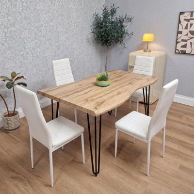 B&Q -  Dining Table With 4 White Chairs Set Kitchen Dining Room Furniture