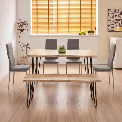 Kosy Koala Wooden Dining Table With 4 Chairs And Bench - Dining Kitchen Room Furniture Brown/Grey