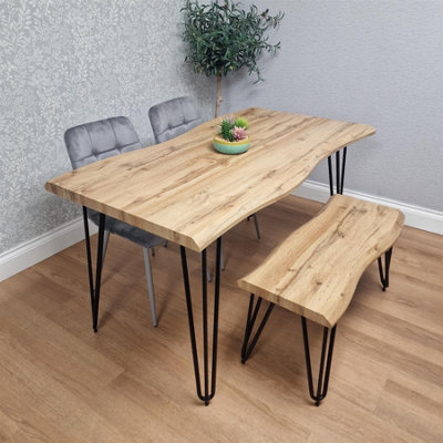 Kosy Koala Wooden Dining Table, Bench With 2 Chairs - Dining Kitchen Room Furniture Brown/Grey