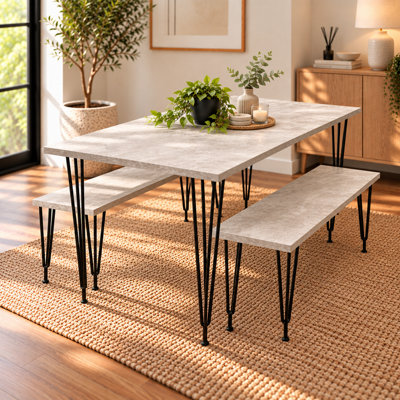 Kosy Koala Unisex Brown Modern Grey Dining Table With 2 Benches Dining Room Furniture In - Image 11