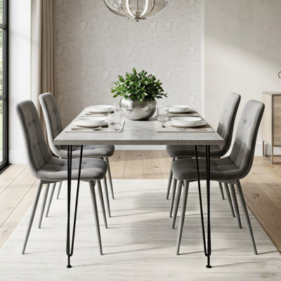 Kosy Koala 4 Seater Grey Dining Table and Chairs Set - Melamine Tabletop & Velvet Chairs - Image 11