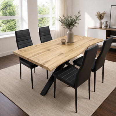 B&Q -  Dining Table Set With 4 Black Faux Leather Chairs Kitchen Dining Room Furniture