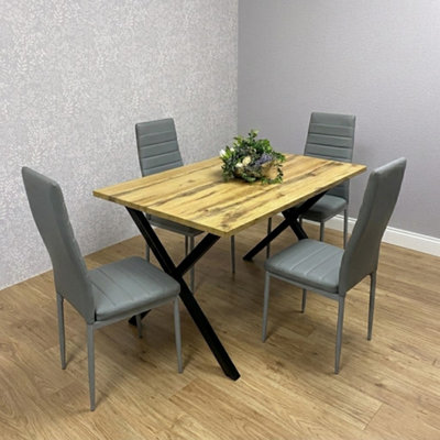 Kosy Koala Stone Effect Dining Table Set With 4 Grey Faux Leather Chairs Dining Room Furniture from B&Q