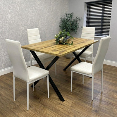 Kosy Koala Modern Dining Table Set With 4 White Faux Leather Chairs Dining Room Furniture from B&Q