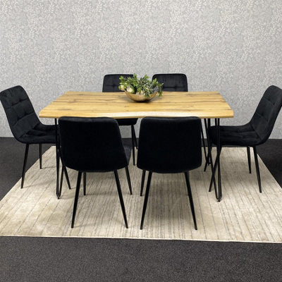 Kosy Koala Wooden Dining Table And 6 Velvet Chairs - Stylish Dining Room Furniture Black