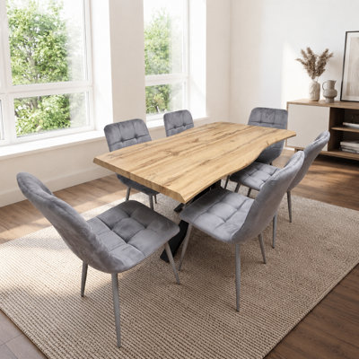 Kosy Koala 6 Seater Velvet And Wood Dinning Table Set Black And Brown - Image 9