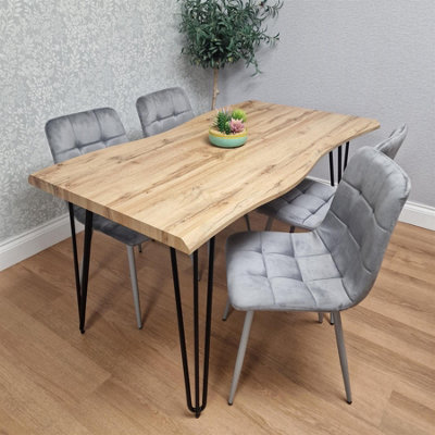 Kosy Koala Wooden Dining Table And 4 Velvet Chairs - Stylish Dining Room Furniture Grey